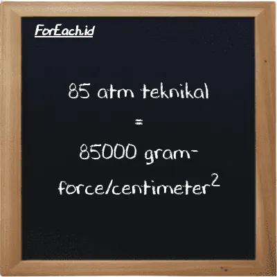 85 atm teknikal setara dengan 85000 gram-force/centimeter<sup>2</sup> (85 at setara dengan 85000 gf/cm<sup>2</sup>)